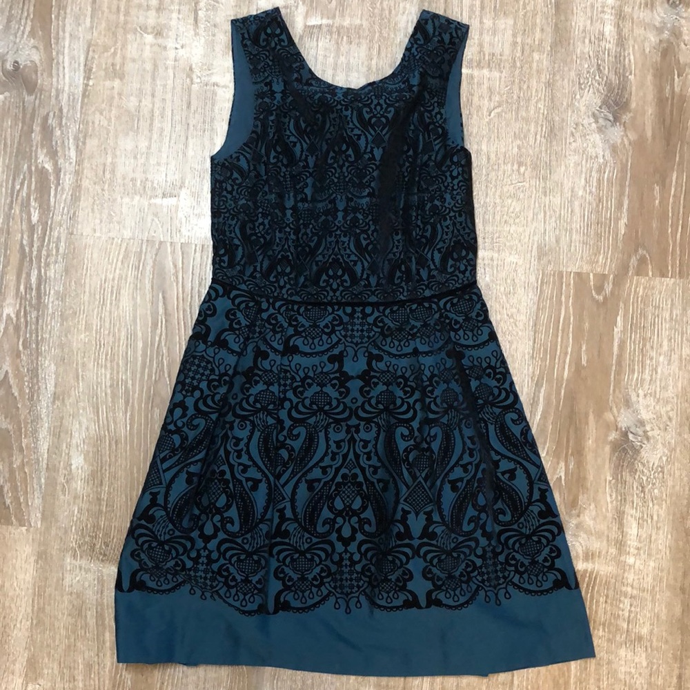 Black and teal damask dress
